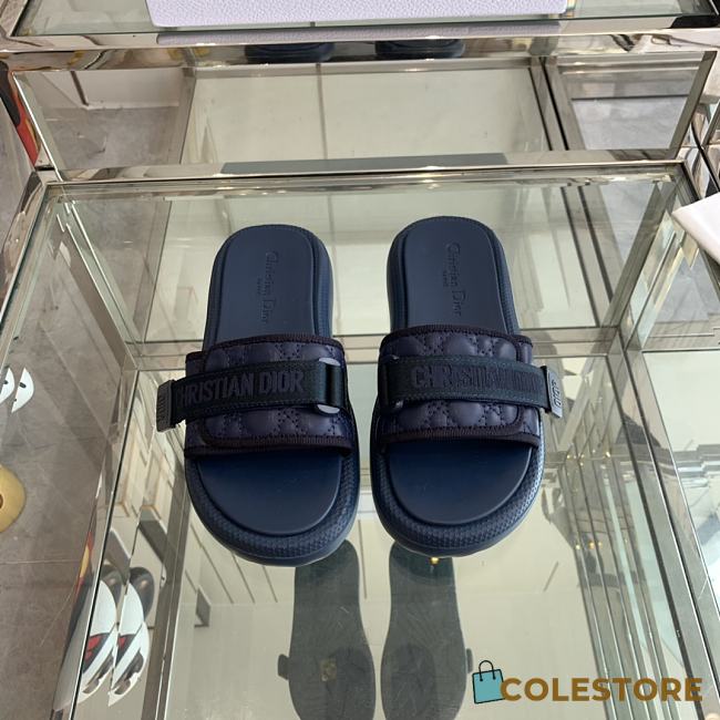 Dior Dioriviera Dio(r)evolution Slide Deep Blue Quilted Cannage Leather-Effect Fabric - 1