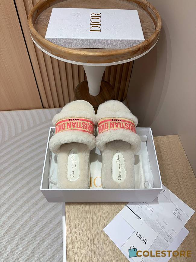 Christian Dior Shearling Sandals Pink/ White - 1