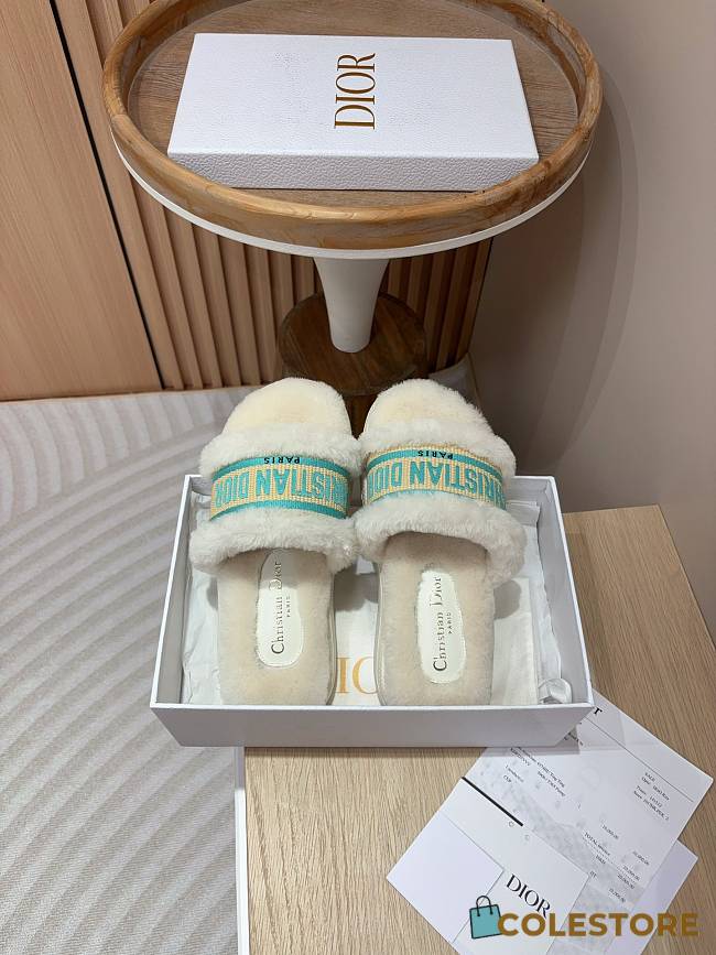 Christian Dior Shearling Sandals Blue/ White - 1