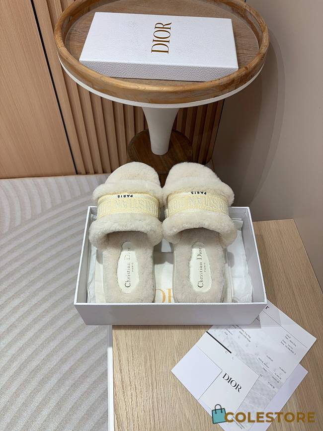 Christian Dior Shearling Sandals White - 1