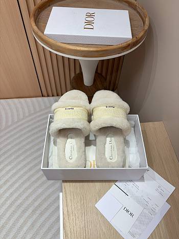 Christian Dior Shearling Sandals White