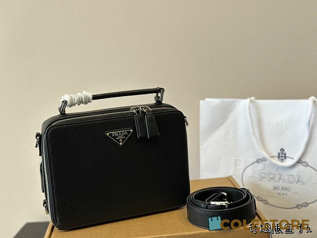 Prada Medium Brique Saffiano Leather Bag Black 22 cm - 1