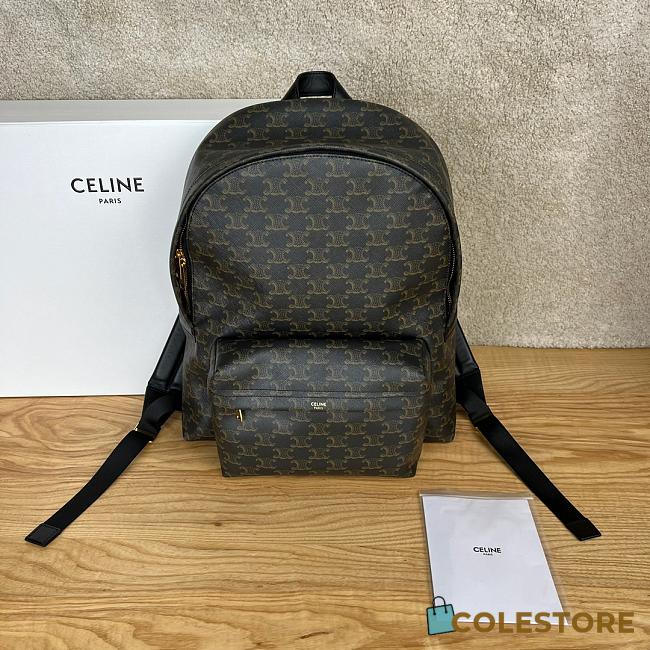 Celine Triomphe Medium-sized Calfskin And Canvas Backpack In Black 33.5 x 38 x 13 cm - 1