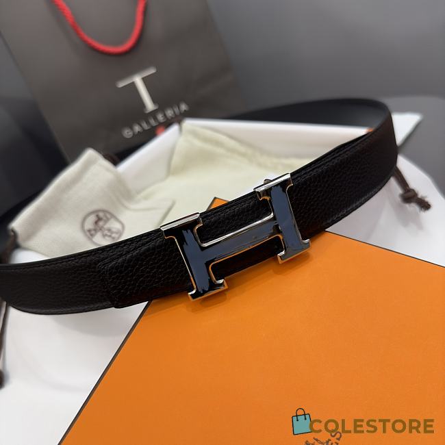 Hermes H Belt Buckle & Reversible Leather Strap Blue 32 mm - 1