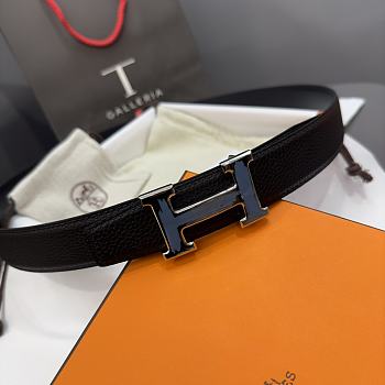 Hermes H Belt Buckle & Reversible Leather Strap Blue 32 mm