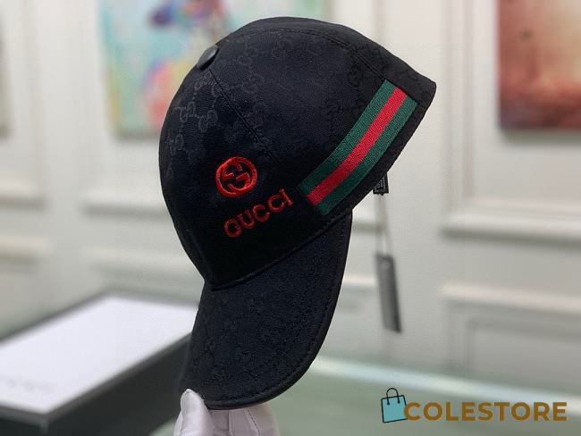 Gucci Black Original GG Canvas Baseball Hat With Web  - 1