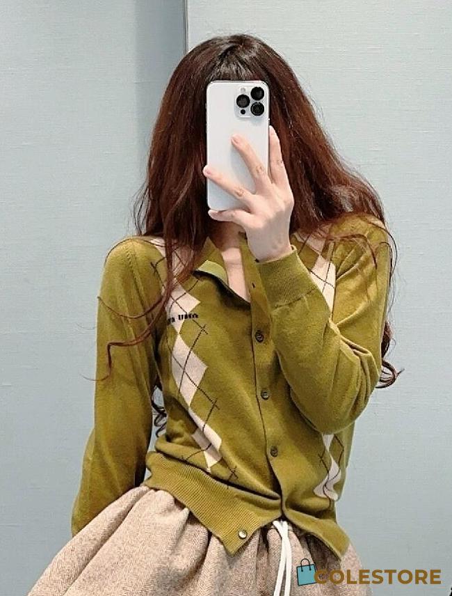 Miu Miu Green Checkered Cashmere Sweater - 1