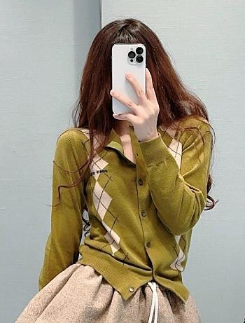 Miu Miu Green Checkered Cashmere Sweater
