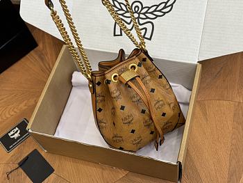 MCM Soft Berlin Drawstring Bag Visetos Cognac 16 x 21 cm