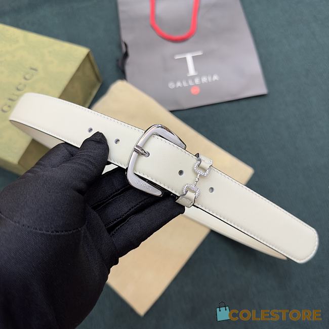 Gucci White Belt With Silver Hook - 1