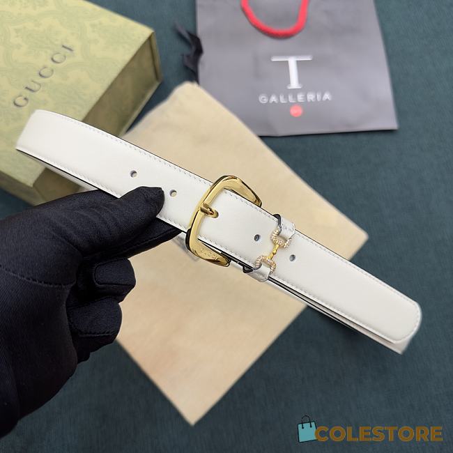 Gucci White Belt With Gold Hook - 1