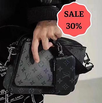 Colestore Louis Vuitton Steamer Messenger Bag Monogram Eclipse Coated Canvas Cowhide-leather Trim 25 x 18.5 x 7 cm