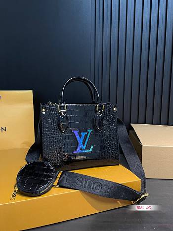 Louis Vuitton OnTheGo Crocodile Pattern Black 25 x 20 cm