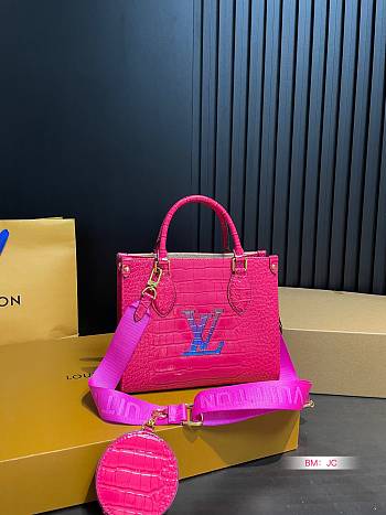 Louis Vuitton OnTheGo Crocodile Pattern Hot Pink 25 x 20 cm