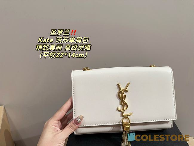 Saint Laurent Kate Tassel Meidum Shoulder Bag White 22 x 14 cm - 1