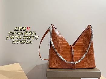 Givenchy Calfskin Crocodile Embossed Small Cut Out Shoulder Bag Brown 31 x 27 cm