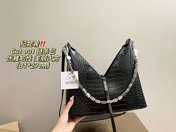 Givenchy Caftskin Crocodile Embossed Small Cut Out Shoulder Bag Black 31 x 27 cm