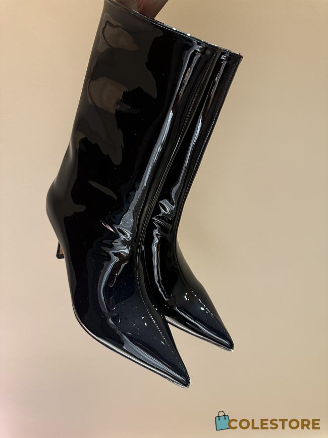 Amina Muaddi Leather Pointed Boots Black  - 1