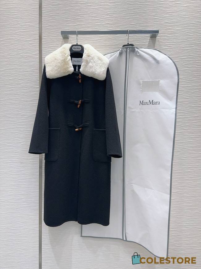 Max Mara Neck Fur Black Coat - 1