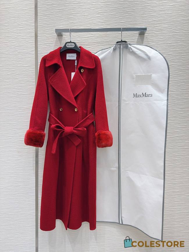 Max Mara Hand Fur Red Coat - 1