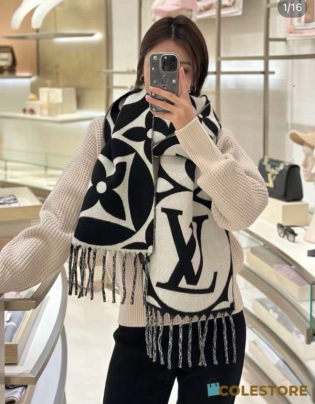 Louis Vuitton Big Logo Black Scarf - 1