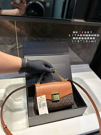 Michael Kors Lita Small Two-Tone Crossbody Black Brown 20 x 11.5 x 7 cm