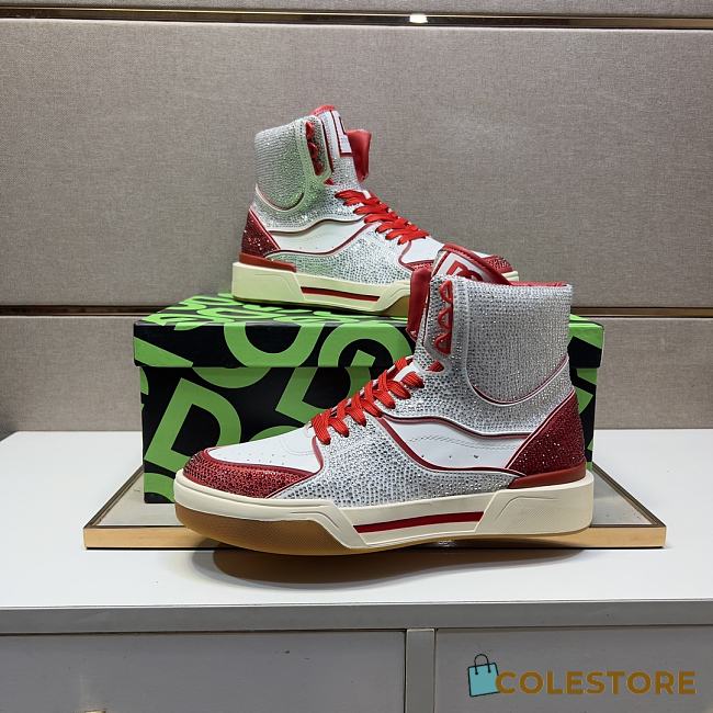 Dolce & Gabbana Sneaker High Top Diamond Red And White  - 1