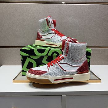 Dolce & Gabbana Sneaker High Top Diamond Red And White 