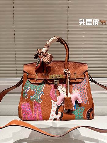 Hermes Handbag Beige/ Brown/ Black 30 cm