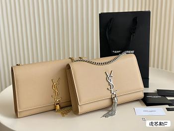 Saint Laurrent Kate Silver Chain Beige 24 cm