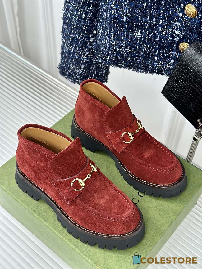 Gucci Loafer Horsebit Suede Rouge  - 1