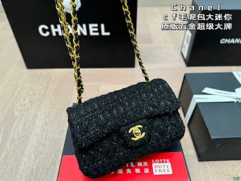 Chanel Flap Bag Mini Tweed Cotton Black 20 x 12 cm