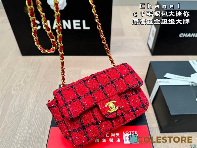 Chanel Flap Bag Mini Tweed Cotton Red 20 x 12 cm - 1