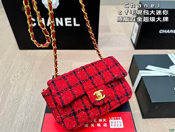 Chanel Flap Bag Mini Tweed Cotton Red 20 x 12 cm