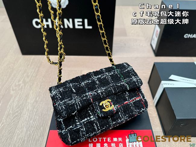 Chanel Flap Bag Mini Tweed Cotton Caro Black 20 x 12 cm - 1