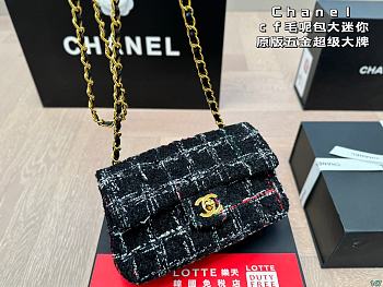 Chanel Flap Bag Mini Tweed Cotton Caro Black 20 x 12 cm