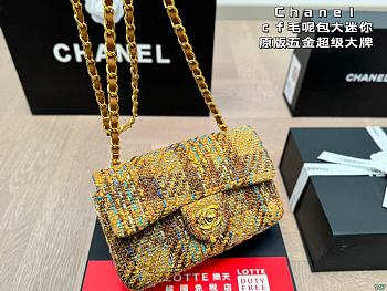 Chanel Flap Bag Mini Tweed Cotton Yellow 20 x 12 cm