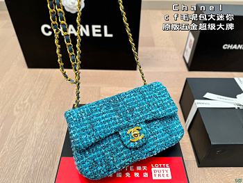Chanel Flap Bag Mini Tweed Cotton Blue 20 x 12 cm 