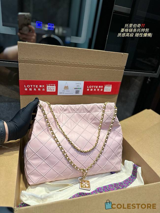 Tory Burch Diamond Chain Tote Light Pink 36 x 28 cm - 1
