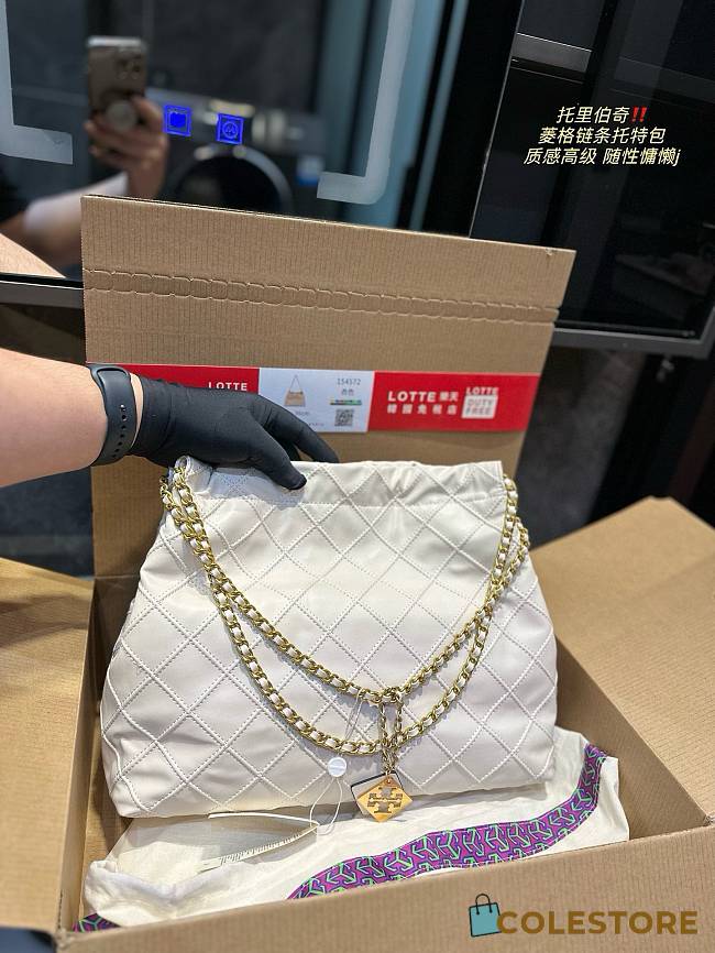 Tory Burch Diamond Chain Tote White 36 x 28 cm - 1