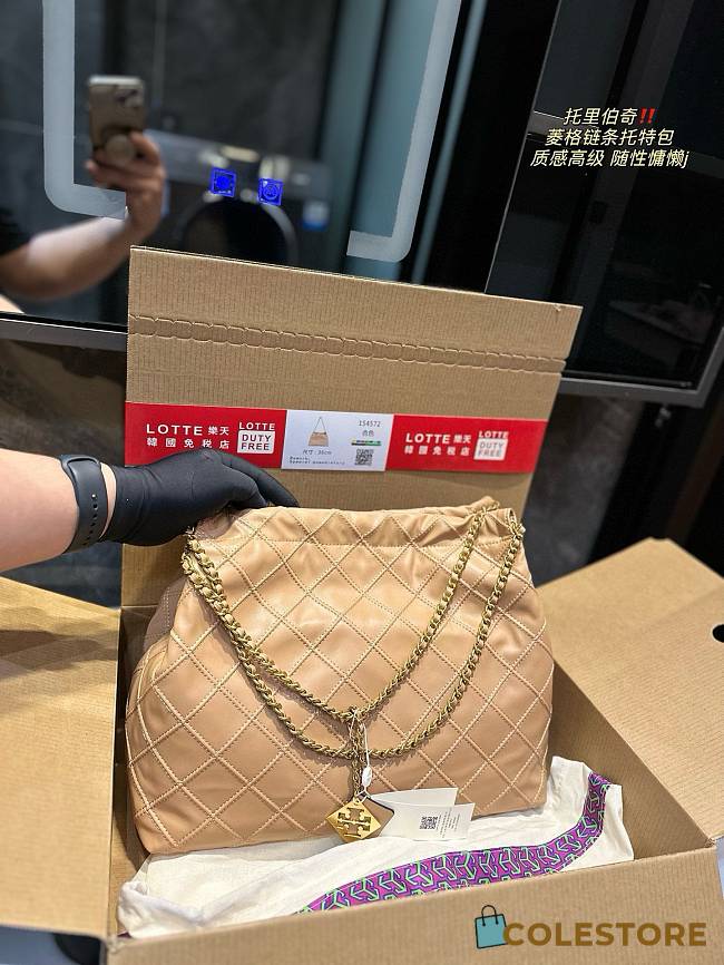 Tory Burch Diamond Chain Tote Brown 36 x 28 cm - 1