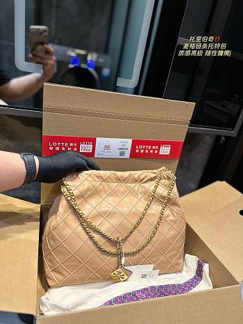 Tory Burch Diamond Chain Tote Brown 36 x 28 cm