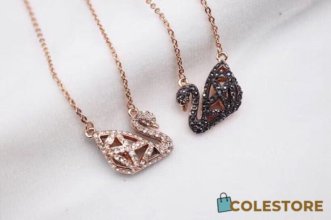 Swarovski Swan Necklace Gold/ Black Rose - 1