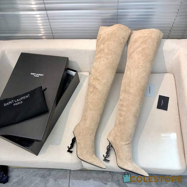 YSL Saint Laurrent High Boots Beige Suede - 1