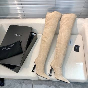 YSL Saint Laurrent High Boots Beige Suede