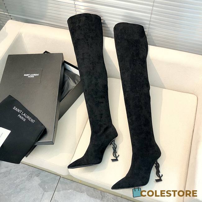 YSL Saint Laurrent High Boots Black Suede - 1