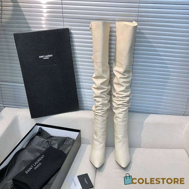 YSL Saint Laurrent Over Knee High Boots White - 1