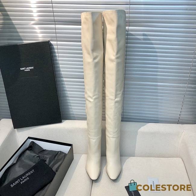 YSL Saint Laurrent Over Knee High Boots White 02 - 1