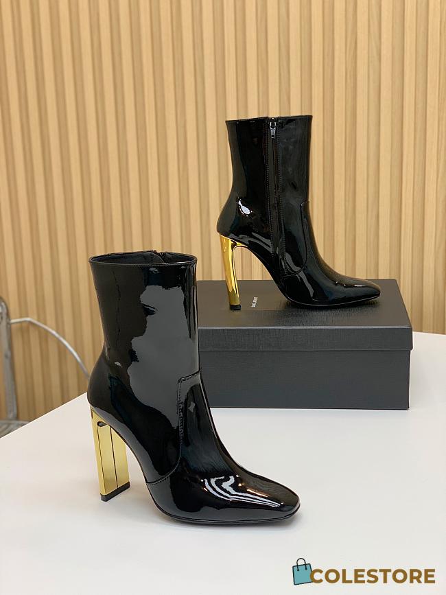 Saint Laurrent Shiny Ankle Boots Women Leather Black - 1