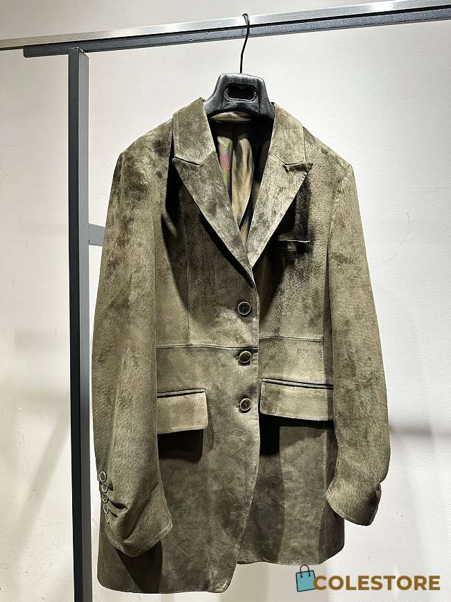 Celine Old Celine Goat Suede Coat Green - 1